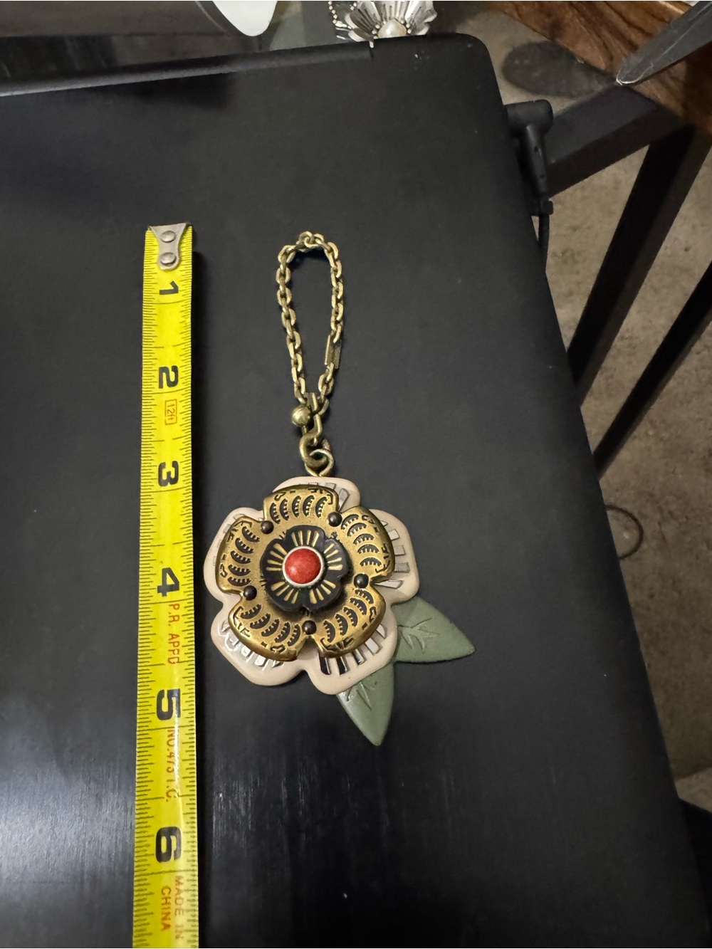 Coach Resin and Brass Tea Rose Charm with Red Accent and Green Leaves - Picture 4 of 4